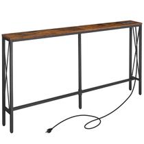 Mesa de sofá de console ELYKEN 150x160x80cm com tomadas elétricas marrons Mesa de sofá de console ELYKEN 150x160x80cm com tomadas elétricas marrons