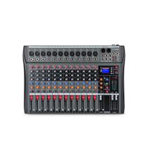 Mesa de Som 12 Canais Profissional Bluetooth Delay Mixer Efeito Interface de Áudio USB MP3 48V LCD