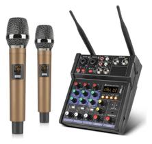 Mesa De Som 4 Canais 2 Microfones Home Mixer Bluetooth Usb 5v