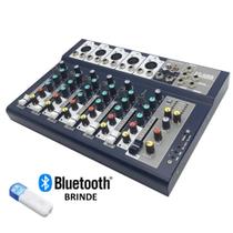 Mesa de Som 7 Canais + Adaptador Bluetooth Com Leitor USB Efeito Profissional Teatro Banda F7USB