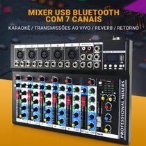 Mesa de Som 7 Canais Placa de Som Profissional Interface de Áudio Mixer USB MP3 48V Bluetooth - Vedo