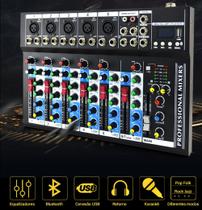 Mesa de Som 7 Canais Profissional Equalizador Bluetooth Usb Placa de Som Interface de Áudio Mixer