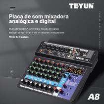 Mesa De Som 8 Canais Mixer Áudio Usb Smart Profissional A8 Conjunto Interface Externa - TEYUN