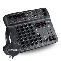 Mesa de Som Live 8 Canais Bluetooth USB Voik VMX08 Fone