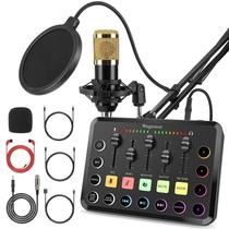 Mesa de som WEGROWER W-11GD recarregável com microfone duplo e RGB Mesa de som WEGROWER W-11GD recarregável com microfone duplo e RGB