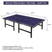 Mesa de Tênis de Mesa Ping Pong Oficial tampo em MDF 15mm Klopf 1016 Mesa de Tênis de Mesa Ping Pong Oficial tampo em MDF 15mm Klopf 1016