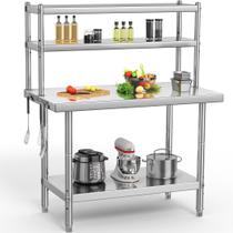 Mesa de trabalho em aço inoxidável YITAHOME NSF com prateleiras superiores 90x60cm Mesa de trabalho em aço inoxidável YITAHOME NSF com prateleiras superiores 90x60cm