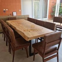 Mesa de Tronco com Bordas Orgânicas Cor Natural com Pés em Aço Carbono 110cm de Largura