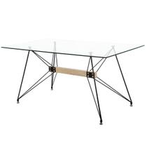 Mesa de Vidro ANM8013M Anima Office Retangular 180x90 Base Metal Preto Ferro Detalhe Imita Madeira