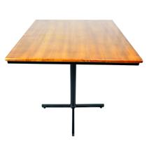 Mesa design industrial base preta tampo em madeira macica 70x70 p/ restaurante