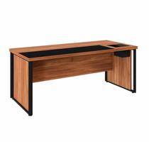 Mesa Diretor com Caixa de Tomadas e Porta Objetos para Escritório 180cm Corporate Nogal e Preto Marrom