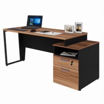 Mesa Diretor Com Gaveteiro Pedestal 2 Gavetas Com Chave Yaris Marrom e Preto Web Office