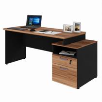 Mesa Diretor Com Gaveteiro Pedestal Yaris Marrom e Preto Web Office