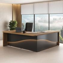 Mesa Diretor em L com LED 4 Gavetas 2 Portas Tamburato Supreme Marrom/Nogal/Preto