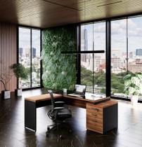 Mesa Diretor Web40: Elegância Vidro 1,72x1,60 - Nogal/Preto