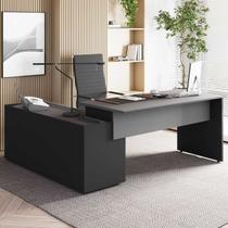 Mesa Diretor X com Armário Caixa de Tomadas e 3 Gavetas 200cm Tampo Cavado para Escritório Corporate Cinza Sagrado com Preto