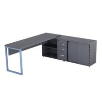 Mesa Diretora Pé Balcão Com 03 Gavetas Tubolar PE 40 Pandin 1,89 M Grafito e Azul Dali Mesa Diretora Pé Balcão Com 03 Gavetas Tubolar PE 40 Pandin 1,89 M Grafito e Azul Dali