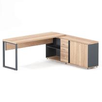 Mesa Diretora Pé Balcão Com 03 Gavetas Tubolar PE 40 Pandin 1,89 M Noce Naturale e Grafito