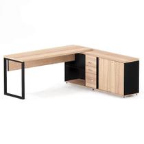 Mesa Diretora Pé Balcão Com 03 Gavetas Tubolar PE 40 Pandin 1,89 M Noce Naturale e Preto