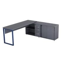Mesa Diretora Pé Balcão Com 03 Gavetas Tubolar PE40 Pandin 1,89 M Grafito e Azul Del Rey Mesa Diretora Pé Balcão Com 03 Gavetas Tubolar PE40 Pandin 1,89 M Grafito e Azul Del Rey