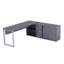 Mesa Diretora Pé Balcão Com 04 Gavetas Tubolar PE 40 Pandin 1,89 M Grafito e Lilas