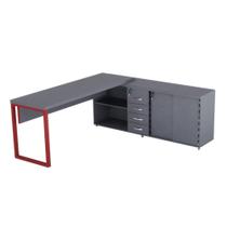 Mesa Diretora Pé Balcão Com 04 Gavetas Tubolar PE 40 Pandin 1,89 M Grafito e Vermelho Mesa Diretora Pé Balcão Com 04 Gavetas Tubolar PE 40 Pandin 1,89 M Grafito e Vermelho