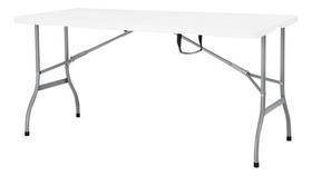 Mesa Dobravel 150x74 Cm Plastico Branca Compacta Tipo Maleta