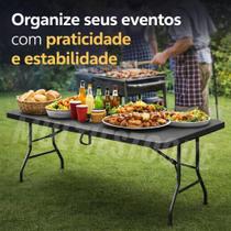 Mesa Dobrável 180cm Reforçada 100kg Camping Evento Preta