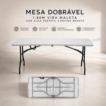 Mesa Dobrável 1,80m Vira Maleta Com Alça Portátil Mesa Picnic Camping Resistente Branca - Shark Blue