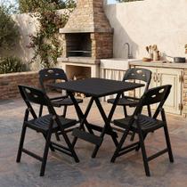 Mesa Dobrável 70x70 6 Ripas Madeira com 4 Cadeiras Preta com Assento Polipropileno - Preto Mesa Dobrável 70x70 6 Ripas Madeira com 4 Cadeiras Preta com Assento Polipropileno - Preto