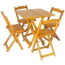 Mesa Dobrável 70x70 Com 4 Cadeiras De Madeira Dobrável Retrátil Mel