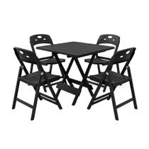 Mesa Dobrável 70x70 com 4 Cadeiras Polipropileno Preto Mega Madeira Mesa Dobrável 70x70 com 4 Cadeiras Polipropileno Preto Mega Madeira