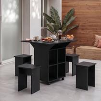 Mesa Dobrável Annie com 4 Bancos Nichos Multiuso e Rodízios para Cozinha Compacta e Bar - Preto Mesa Dobrável Annie com 4 Bancos Nichos Multiuso e Rodízios para Cozinha Compacta e Bar - Preto