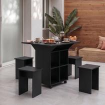 Mesa Dobrável Annie com 4 Bancos Nichos Multiuso para Cozinha Bar Preto Infantile Móveis Mesa Dobrável Annie com 4 Bancos Nichos Multiuso para Cozinha Bar Preto Infantile Móveis