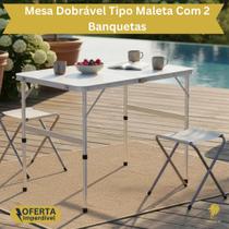 Mesa Dobrável com 2 Banquetas Avulsas Camping e Lazer Maleta Portátil Área Externa Assento