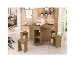 Mesa Dobrável com 4 Banquetas Prática Vira Aparador Buffet Faro Jade Mesa Dobrável com 4 Banquetas Prática Vira Aparador Buffet Faro Jade