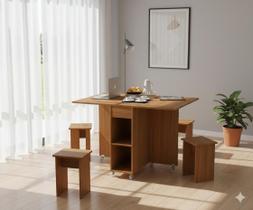 Mesa Dobrável com 4 Banquetas Prática Vira Aparador Buffet Faro Jade