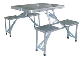 Mesa Dobrável com Banquetas Incorporadas Camping Piqueniques NAUTIKA Alumínio