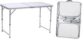 Mesa Dobrável de Alumínio com Tampo de MDF 1,20 x 60 CM Estampa Bege Craquelado Mesa Dobrável de Alumínio com Tampo de MDF 1,20 x 60 CM Estampa Bege Craquelado