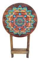 Mesa Dobravel De Madeira Mandala Rústica Adesivada Redonda Mesa Dobravel De Madeira Mandala Rústica Adesivada Redonda