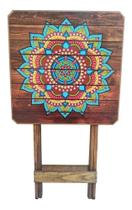 Mesa Dobravel De Madeira Mandala Rústica Quadrada Adesivada Mesa Dobravel De Madeira Mandala Rústica Quadrada Adesivada