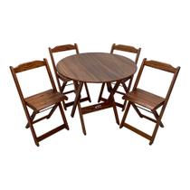 Mesa Dobrável de Madeira Redonda 90cm com 4 Cadeiras Imbuia - Tarimatã Mesa Dobrável de Madeira Redonda 90cm com 4 Cadeiras Imbuia - Tarimatã