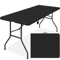Mesa Dobrável de Plástico Best Choice Products - 6 Pés com Alça Preta Mesa Dobrável de Plástico Best Choice Products - 6 Pés com Alça Preta