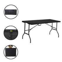 Mesa Dobrável De Plástico Portátil Com Alça Leve Para Camping Praia Churrasco 152x70cm Preta Mesa Dobrável De Plástico Portátil Com Alça Leve Para Camping Praia Churrasco 152x70cm Preta