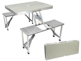 Mesa Dobrável Deluxe com 4 Banquetas em Alumínio - Kala Mesa Dobrável Deluxe com 4 Banquetas em Alumínio - Kala