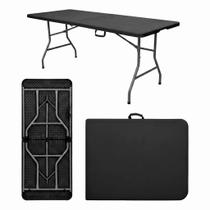 Mesa Dobrável Maleta Multiuso 180cm Preta Portátil com Alça Resistente Prática para Festa Churrasco Eventos e Camping