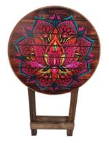Mesa Dobrável Mandala Adesivada Flor De Lótus Varanda Mesa Dobrável Mandala Adesivada Flor De Lótus Varanda