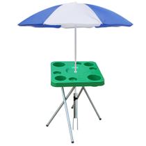 Mesa Dobravel Para Petiscos Praia e Suporte Guarda Sol Chão - ALM Camping