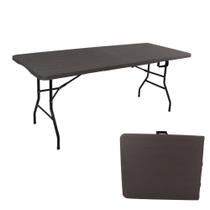 Mesa Dobrável Portátil 1,80 Que Vira Maleta Para Camping Praia Leve Plástico com Textura de Madeira Marrom Mesa Dobrável Portátil 1,80 Que Vira Maleta Para Camping Praia Leve Plástico com Textura de Madeira Marrom