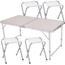 Mesa Dobrável Portátil Alumínio e MDF Tipo Maleta 120x60 CM com 4 Banquetas Avulsas ZELT Mesa Dobrável Portátil Alumínio e MDF Tipo Maleta 120x60 CM com 4 Banquetas Avulsas ZELT